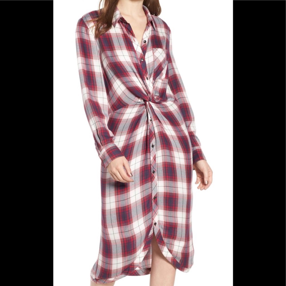 Nordstrom Caslon Plaid Twist Front Dress or Top